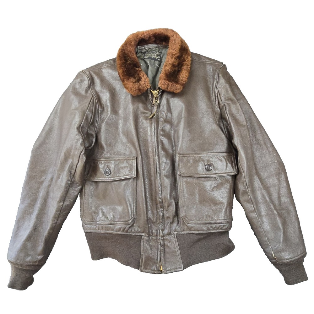 Vintage 1966 USN Leather Flight Jacket G-1 Named "Wogman" WWII Vet‎ Navy Issue